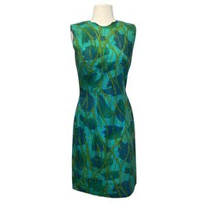 VTG 1960s Ruth‎ Walter 12 Med Sheath Dress Ocean Floral Graphic Print Blue Green